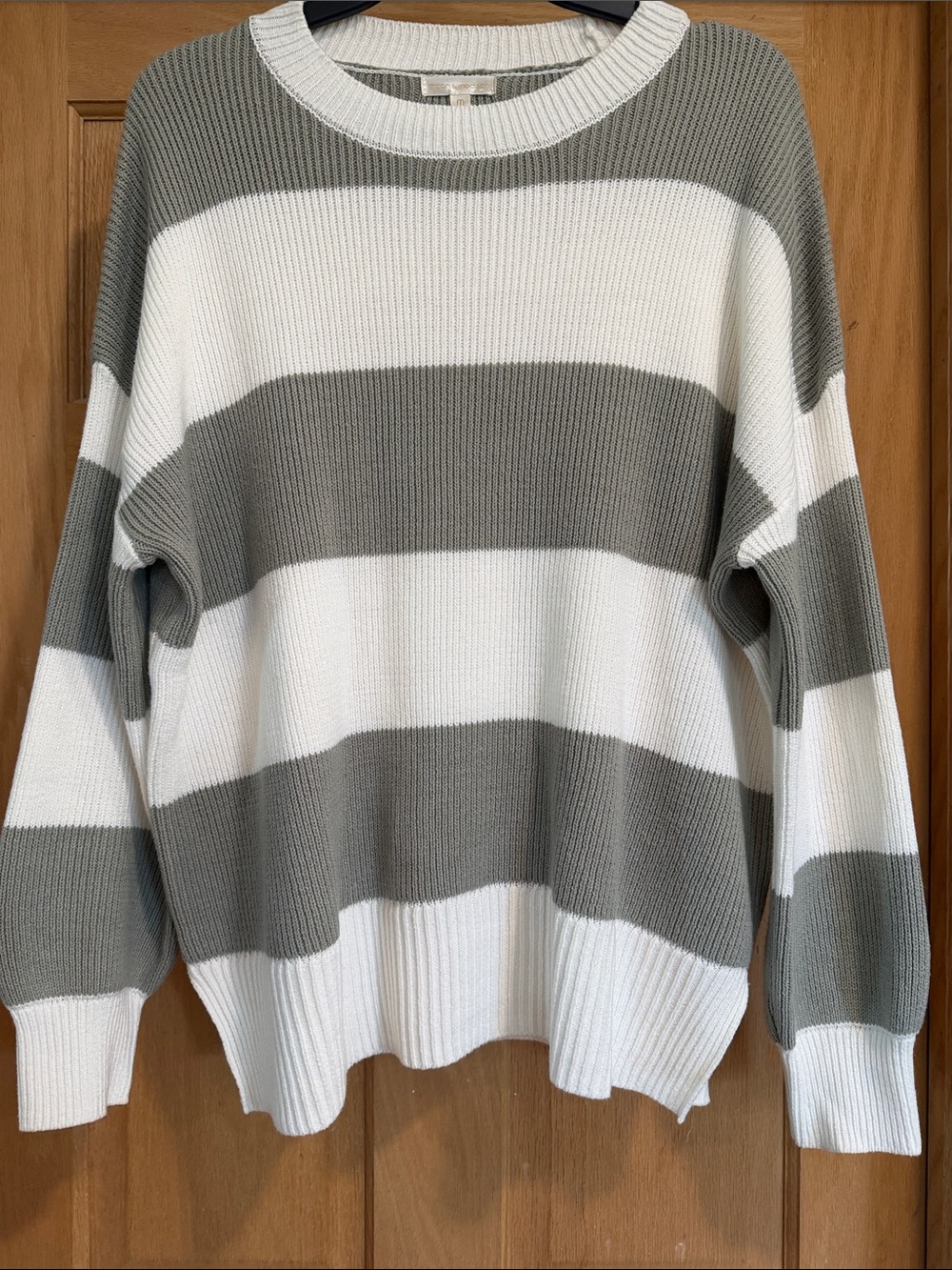 moon & madison Gray and White Striped Crewneck Sweater
